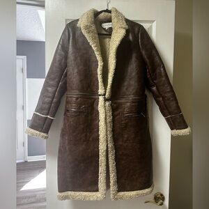 B. COATURE Convertible Faux Leather Shearling Coat — Size Small